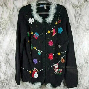 Holiday Editions Vtg Christmas Button Up Sweater Cardigan Womens Size L